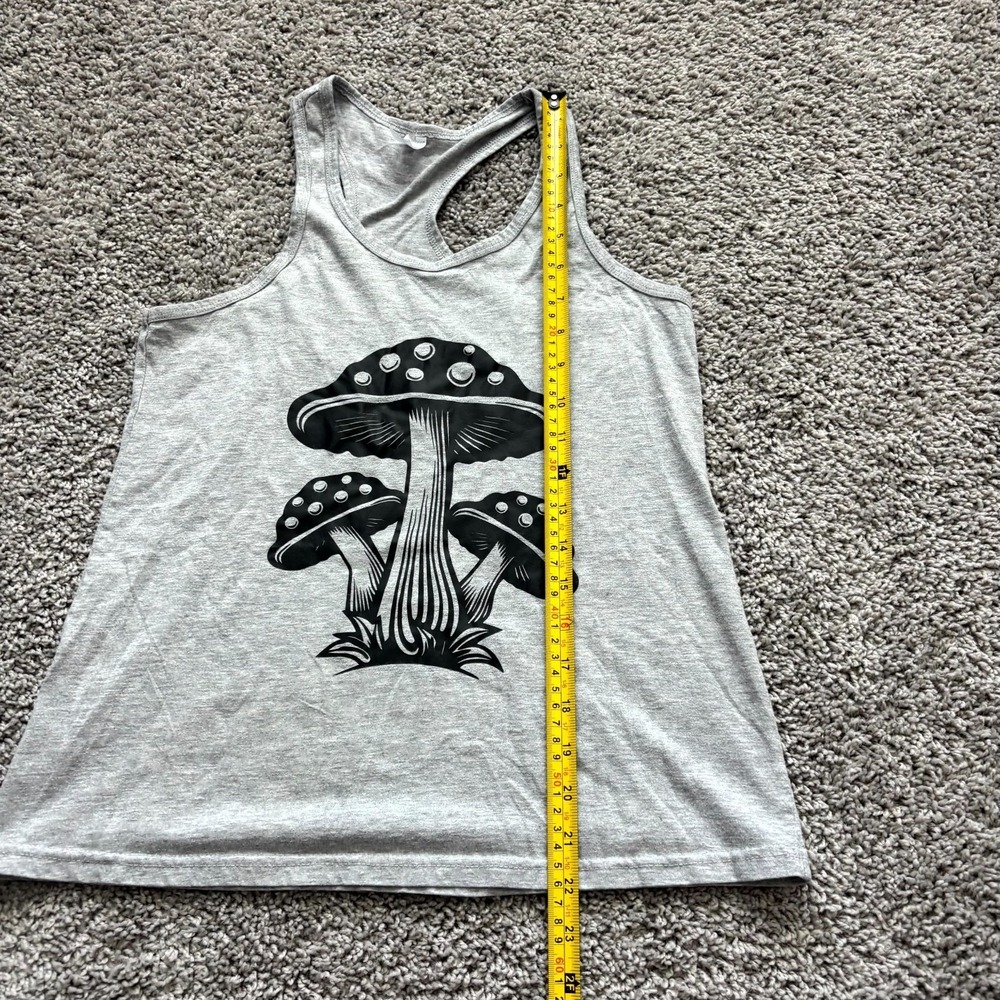 West Loop Womens Medium Gray Mushroom Graphic Tank Top Racerback Boho Festival - Picture 4 of 6